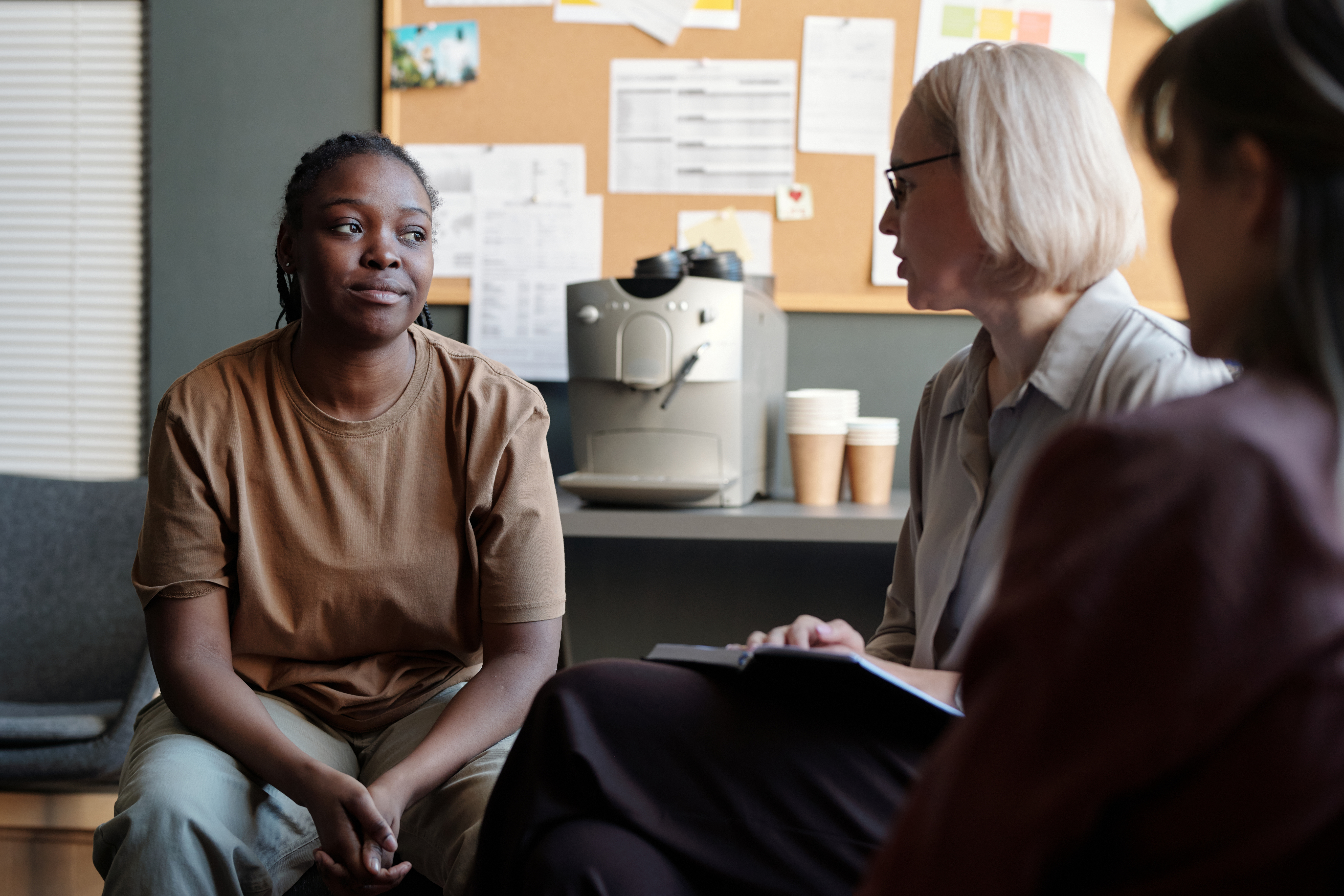 Patient communicating with psychologist