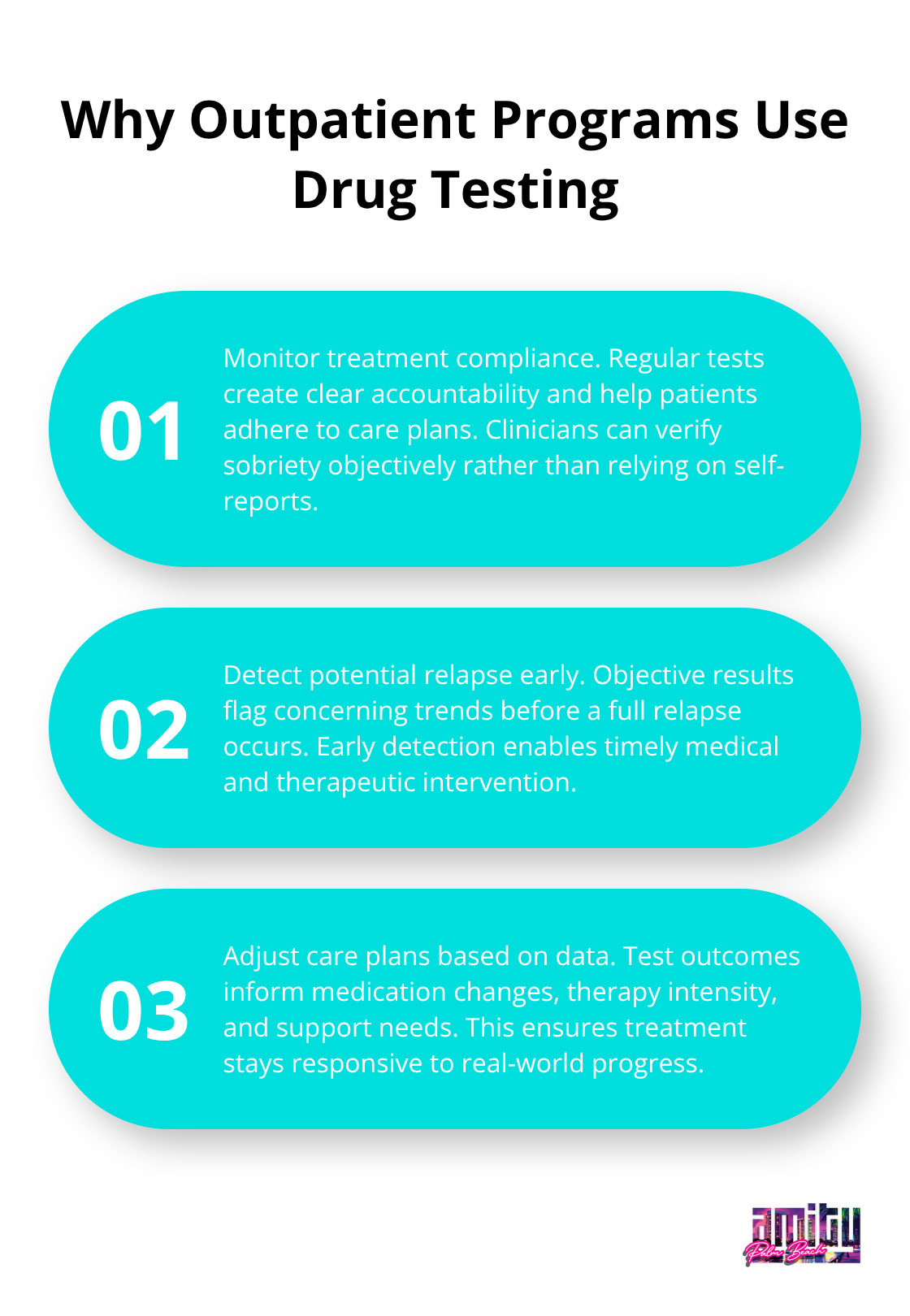 Three primary purposes of drug testing in outpatient addiction treatment