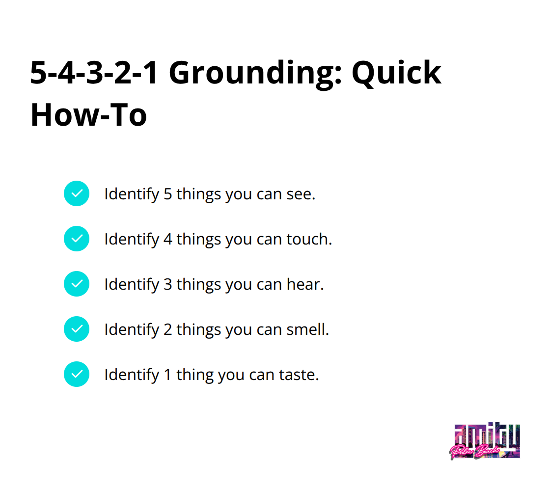 Checklist of the five simple steps in the 5-4-3-2-1 grounding technique. - living in recovery from addiction